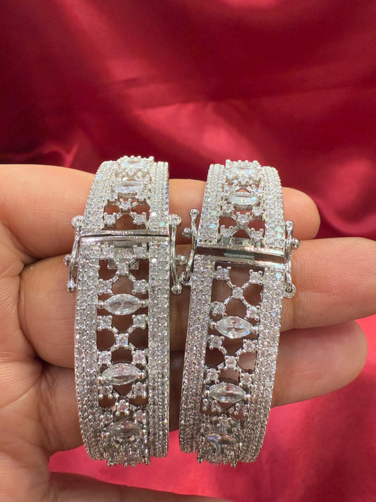 Dazzling White Color Design American Diamond Bangle Set For Women