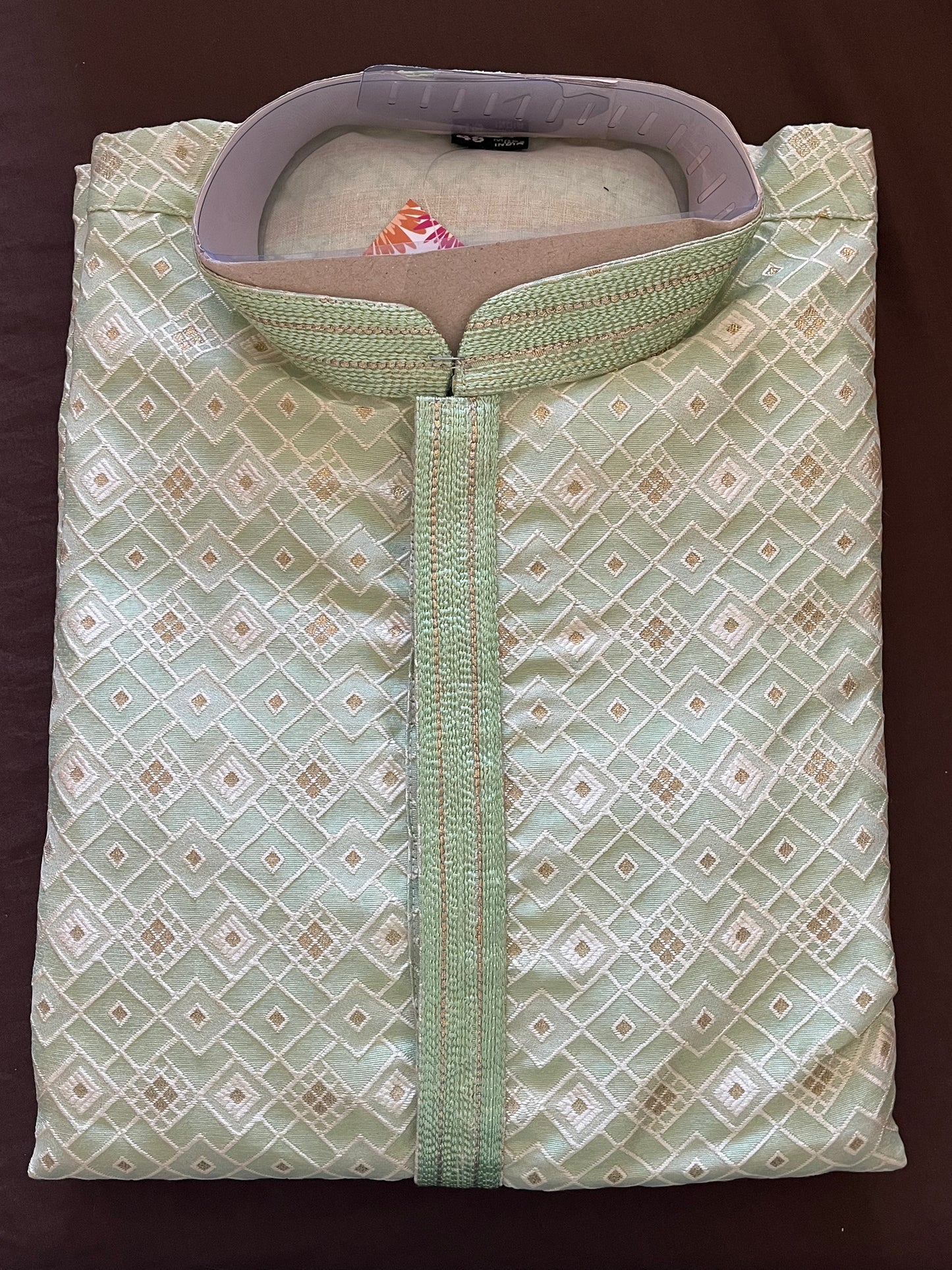 Gorgeous Pista Green Color Self Design Embroidery Work Jacquard Kurta Set For Men