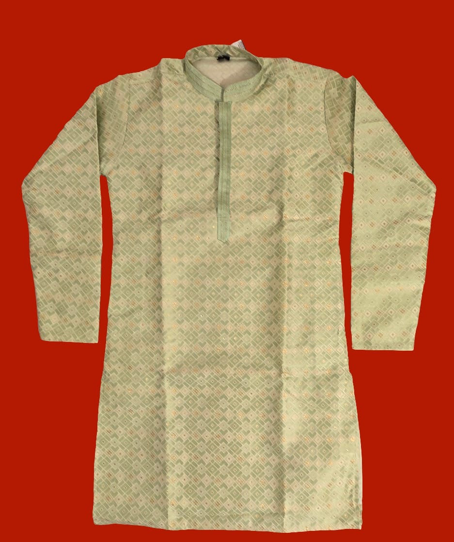 Gorgeous Pista Green Color Self Design Embroidery Work Jacquard Kurta Set For Men