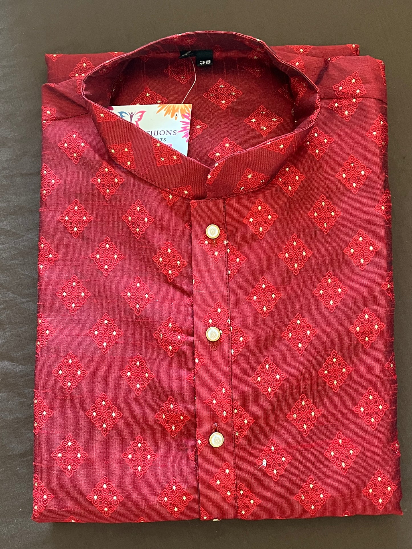 Red Color Men's Jacquard Kurta Suit Near Me