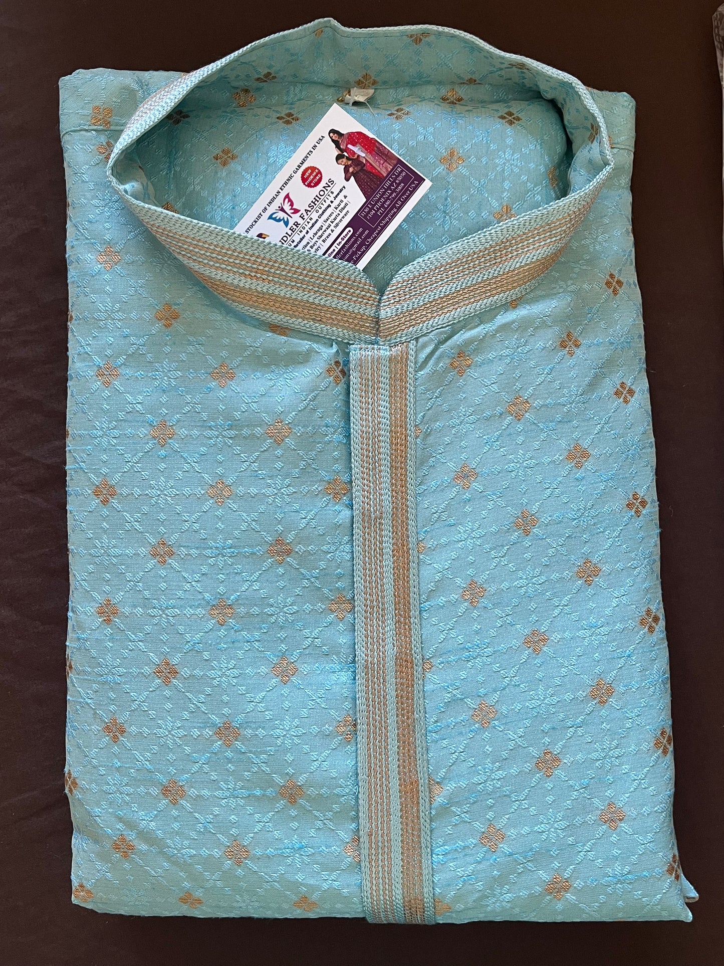 Charming Sky Blue Colored Art Silk Kurta With Gold Threaded Work For Men