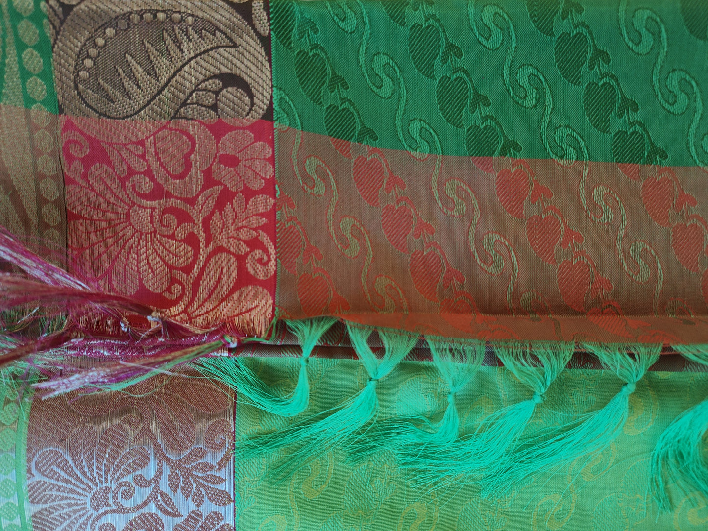 Beautiful Parrot Green Kuppadam Silk Saree In Mesa