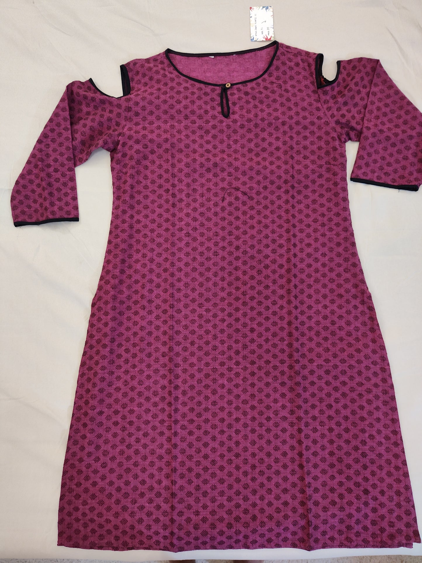 Simple Magenta Colored Kurti With Cold Shoulder