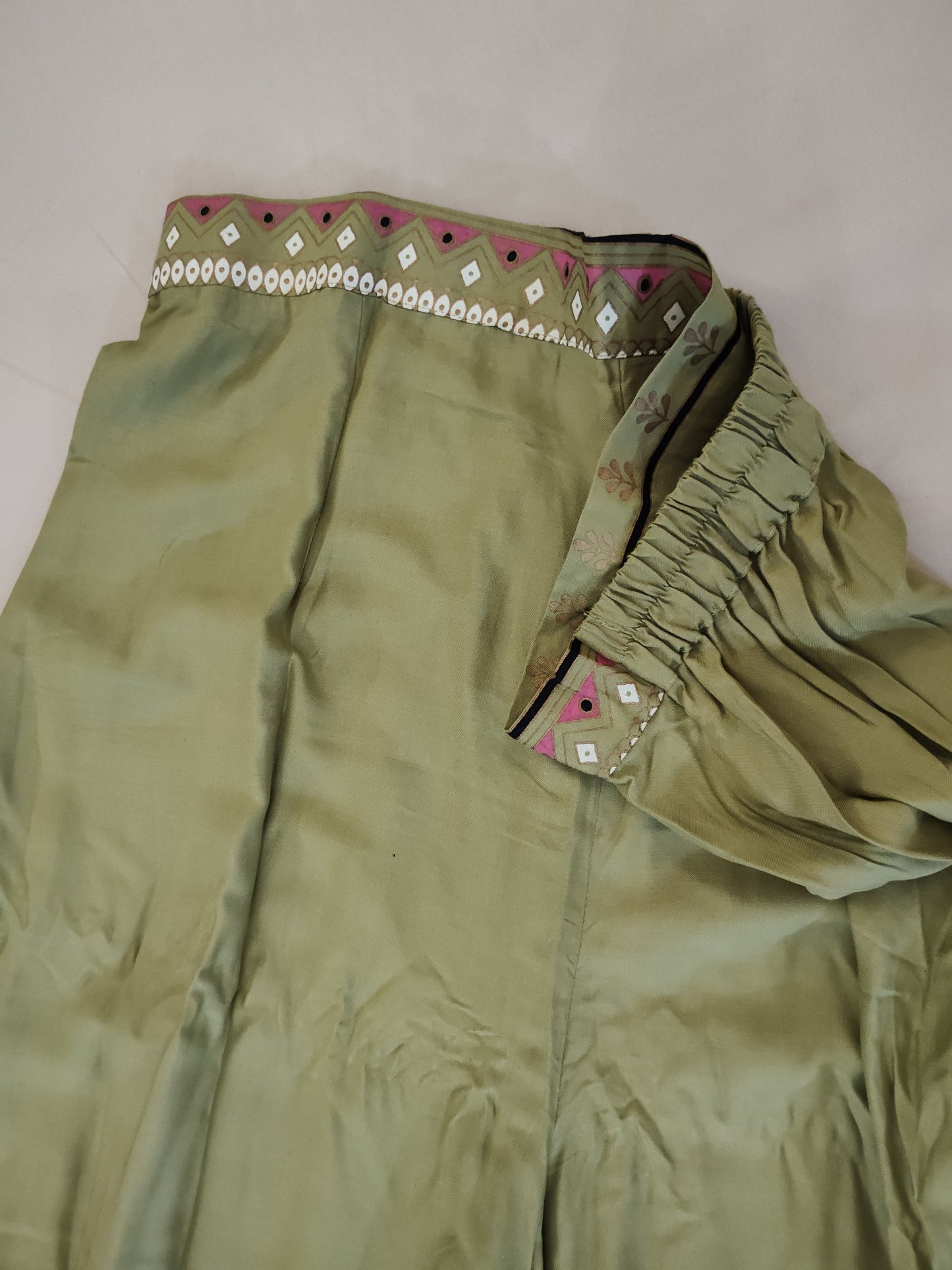 Fabulous Light Green Palazzo Pants With White And Pink pattern In USA