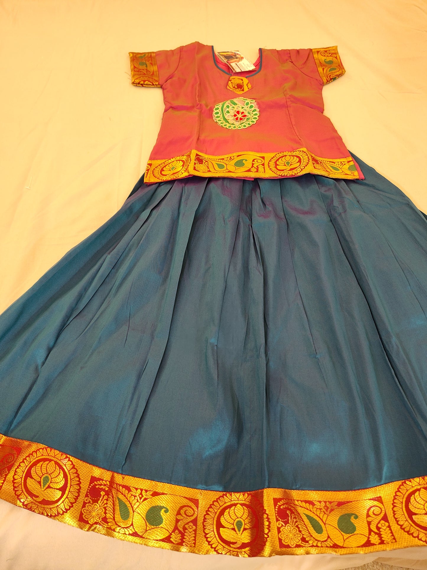 Beautiful Pink Color Embroidery Silk Langa Set For Kids In USA