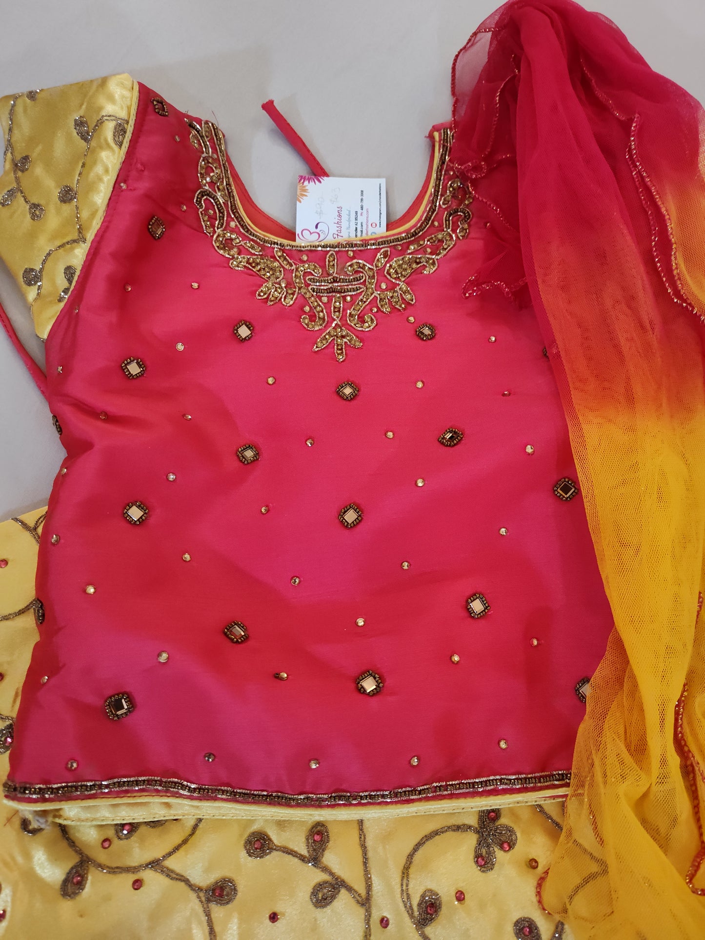 Beautiful Yellow And Hot Pink Lehenga Set With Embroidery In USA