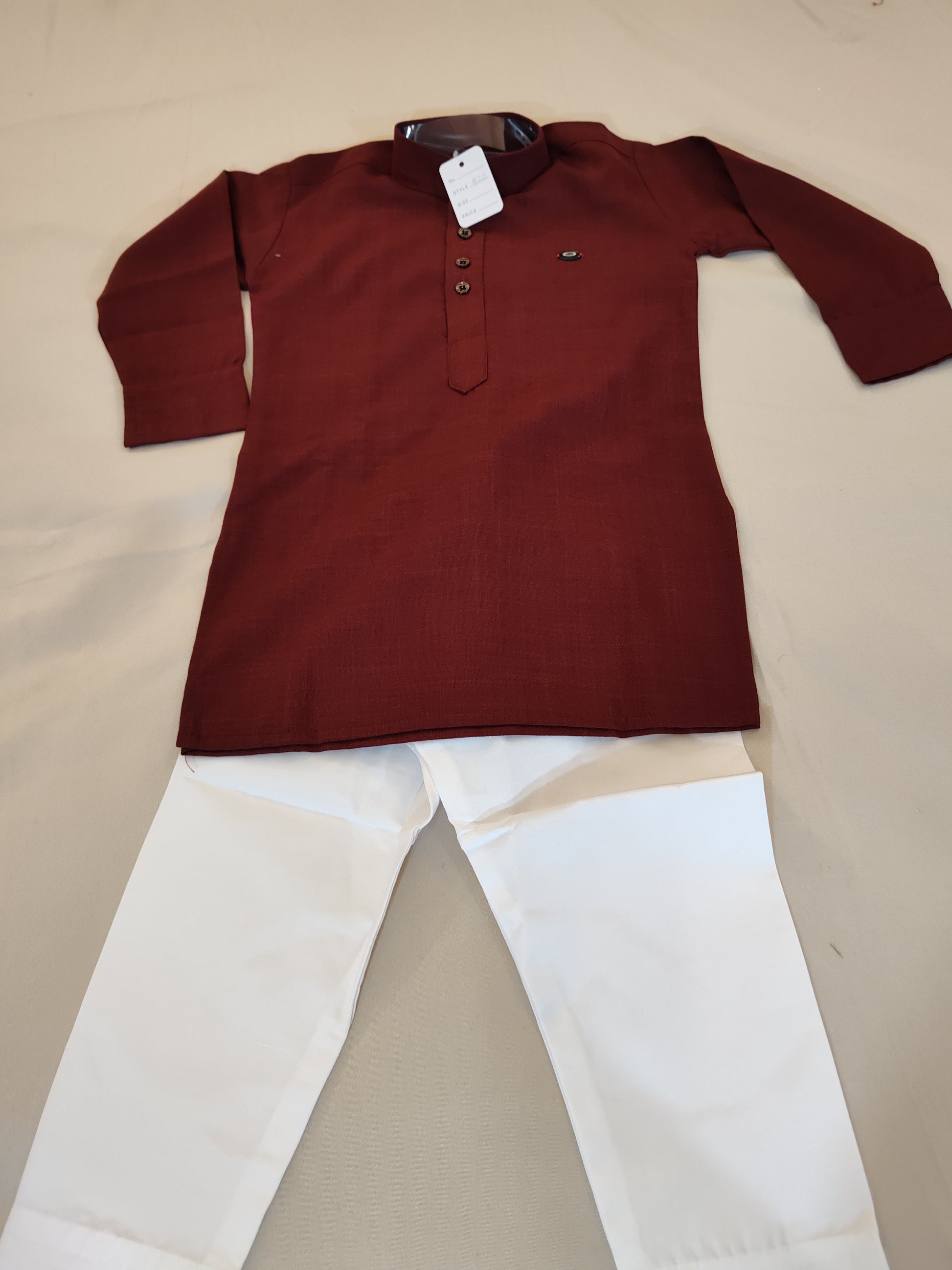 Maroon Color Cotton Kurta With Pajama Pants For Kids Near Me