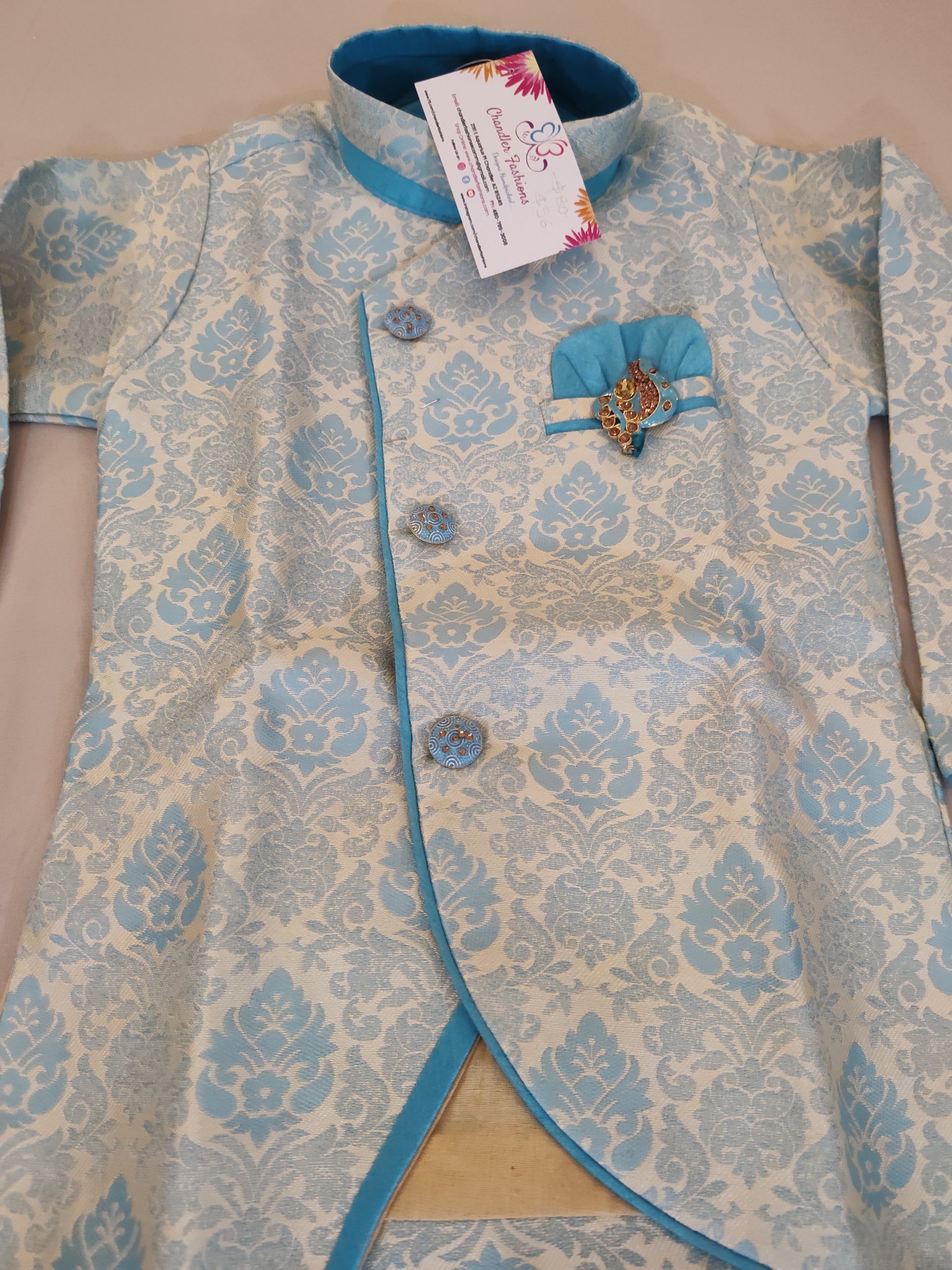 Fabulous Ethnic Kids Sky Blue Color Silk Kurta Pajama Set In USA