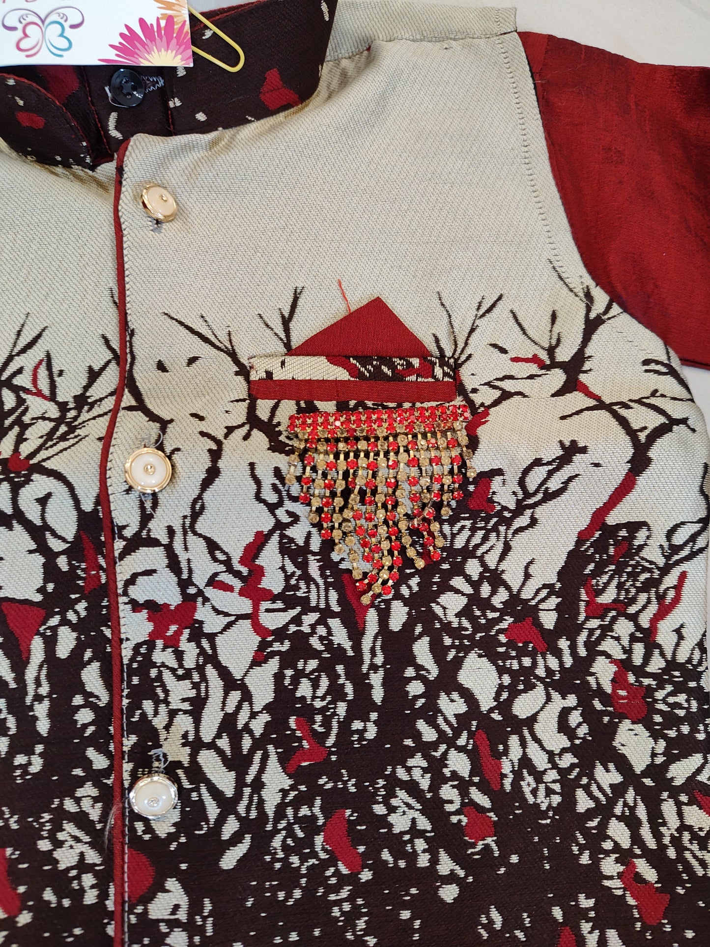 Beautiful Printed Maroon Color Kurta And Dhoti Style Pant With Brooch Pin In Chandler