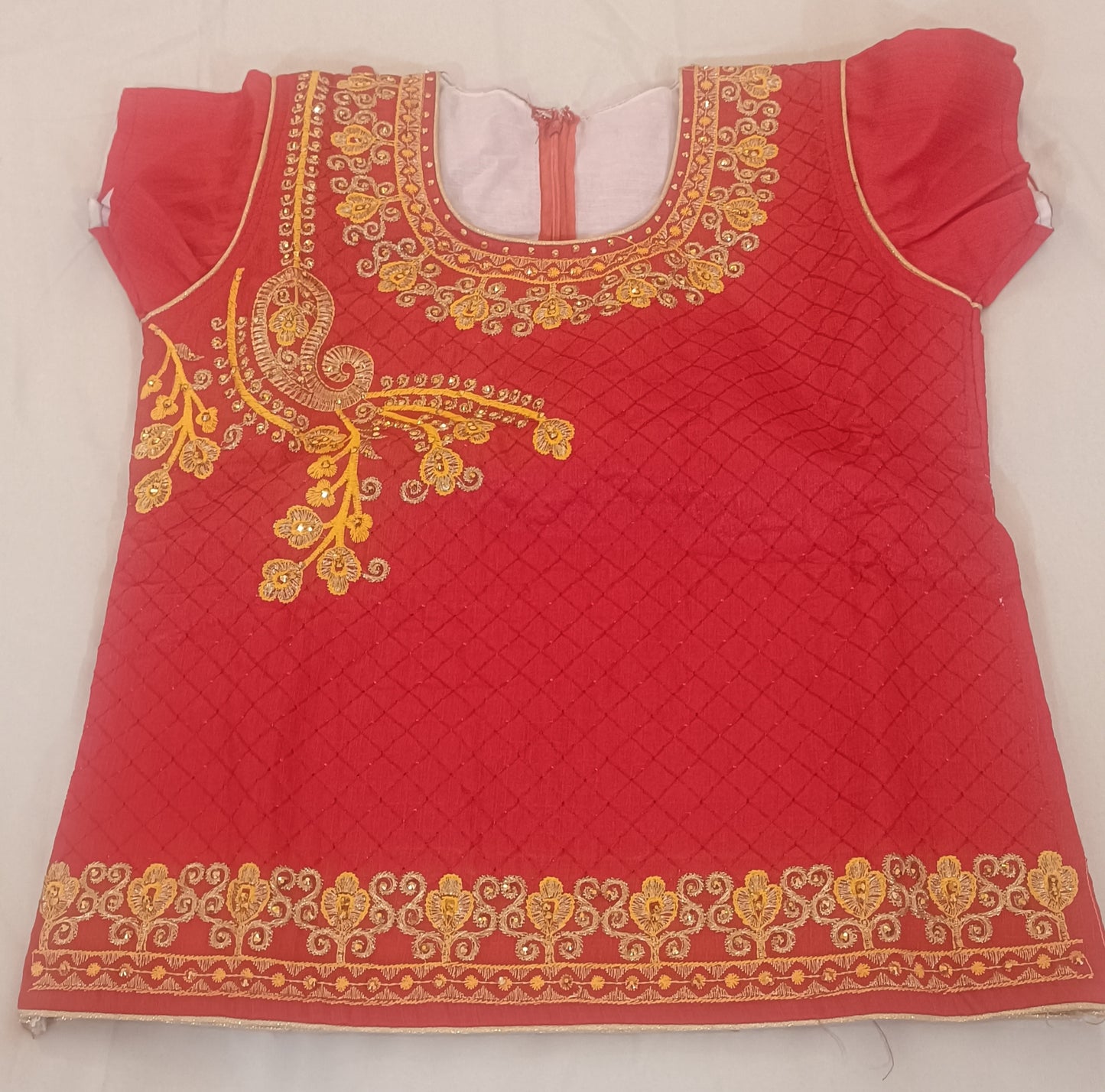 Beautiful Red And Yellow Stone Work Lehanga In Suncity