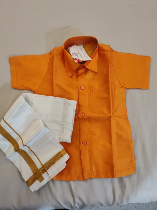 Alluring Yellow Color Shirt With Dhoti Sets For Kids