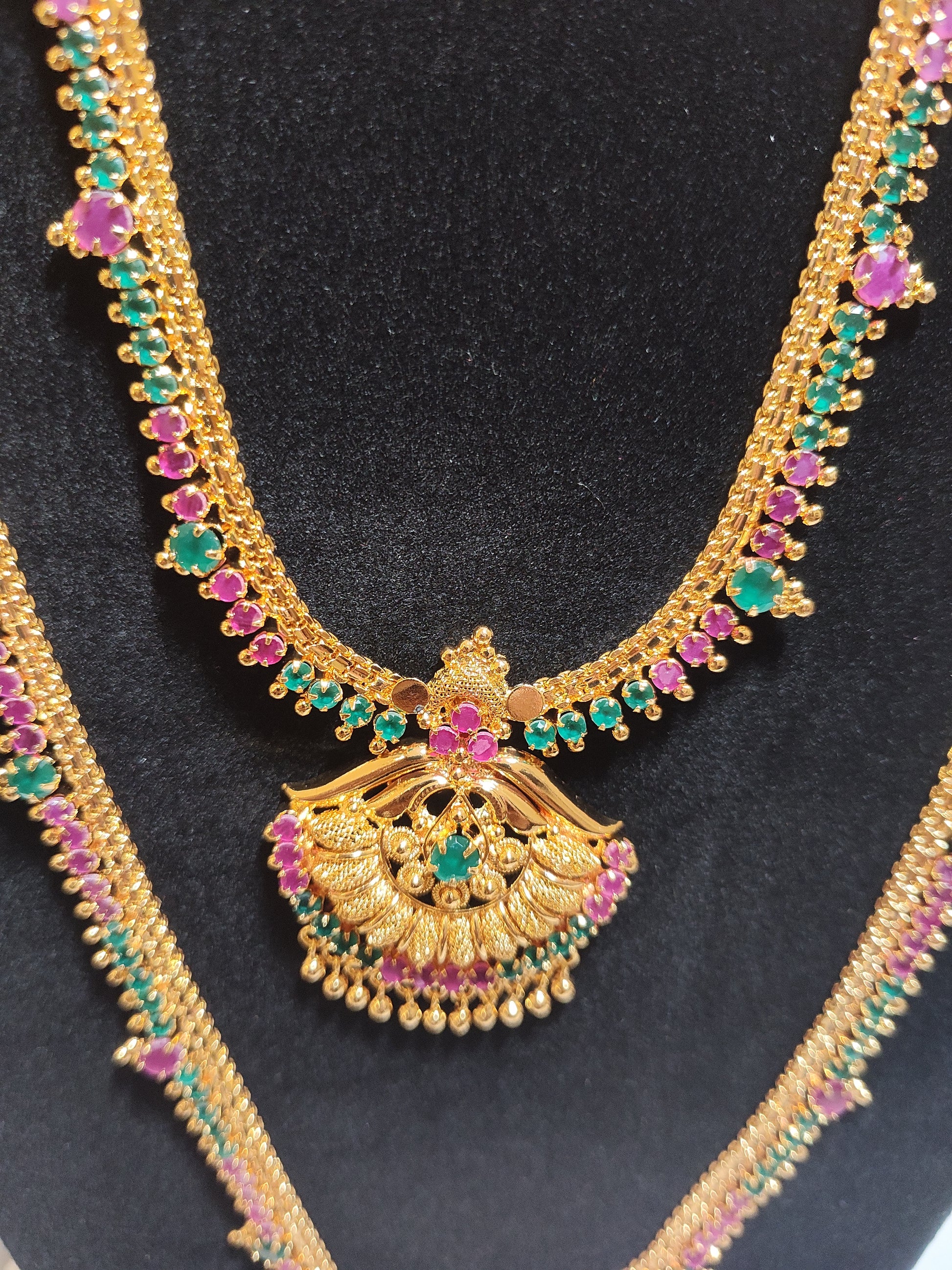 Dazzling Gold Plated Multicolor Necklace And Long Chain With Gold Hangings In Tempe