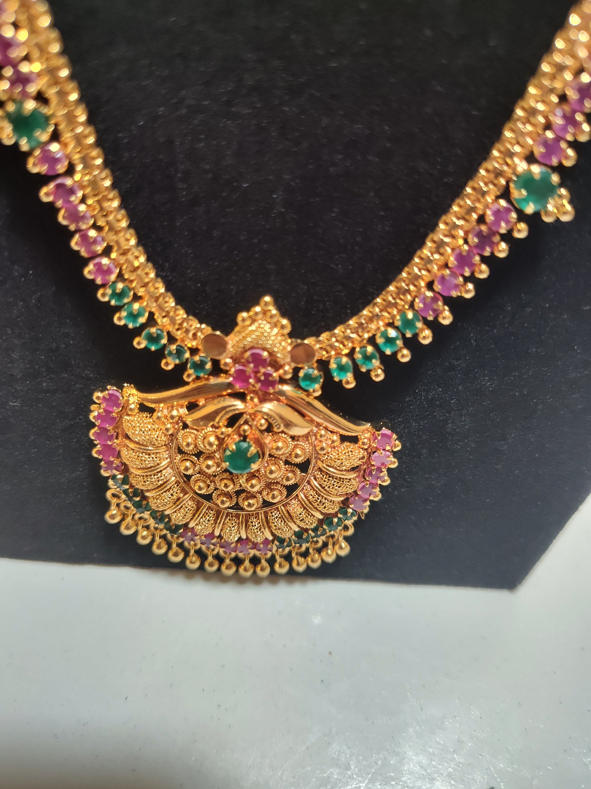 Dazzling Gold Plated Multicolor Necklace And Long Chain With Gold Hangings Near Me
