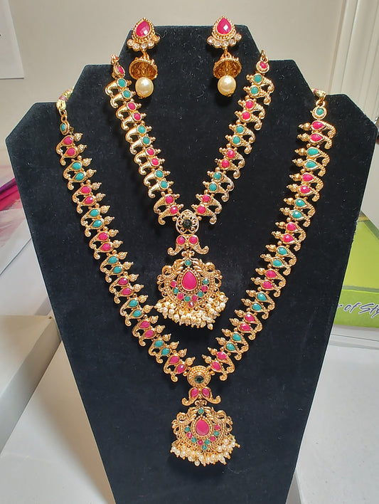 Appealing Gold Plated Multicolor Necklace With Earrings Set