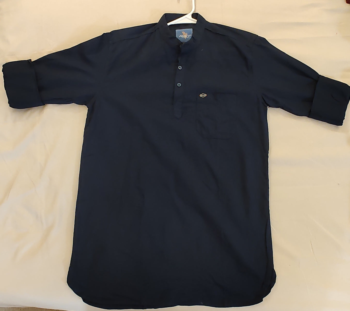 Alluring Navy Blue Color Cotton Short Kurta With Full Sleeves for Men