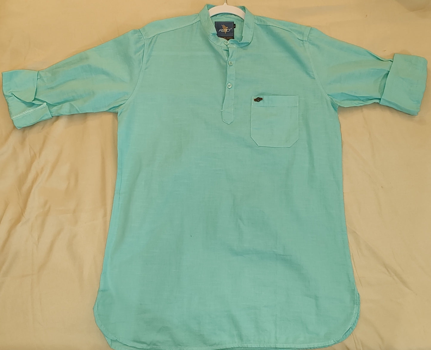 Pleasing Sky Blue Men's Short Kurta With Full Sleeves