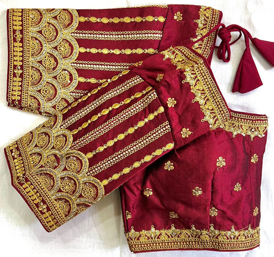 Gorgeous Maroon Color Heavy Fentam Silk Thread Embroidery Designer Ready To Wear Blouse
