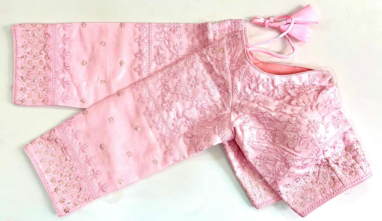 Alluring Pink Colored Milan Silk Ready To Wear Blouse For Women