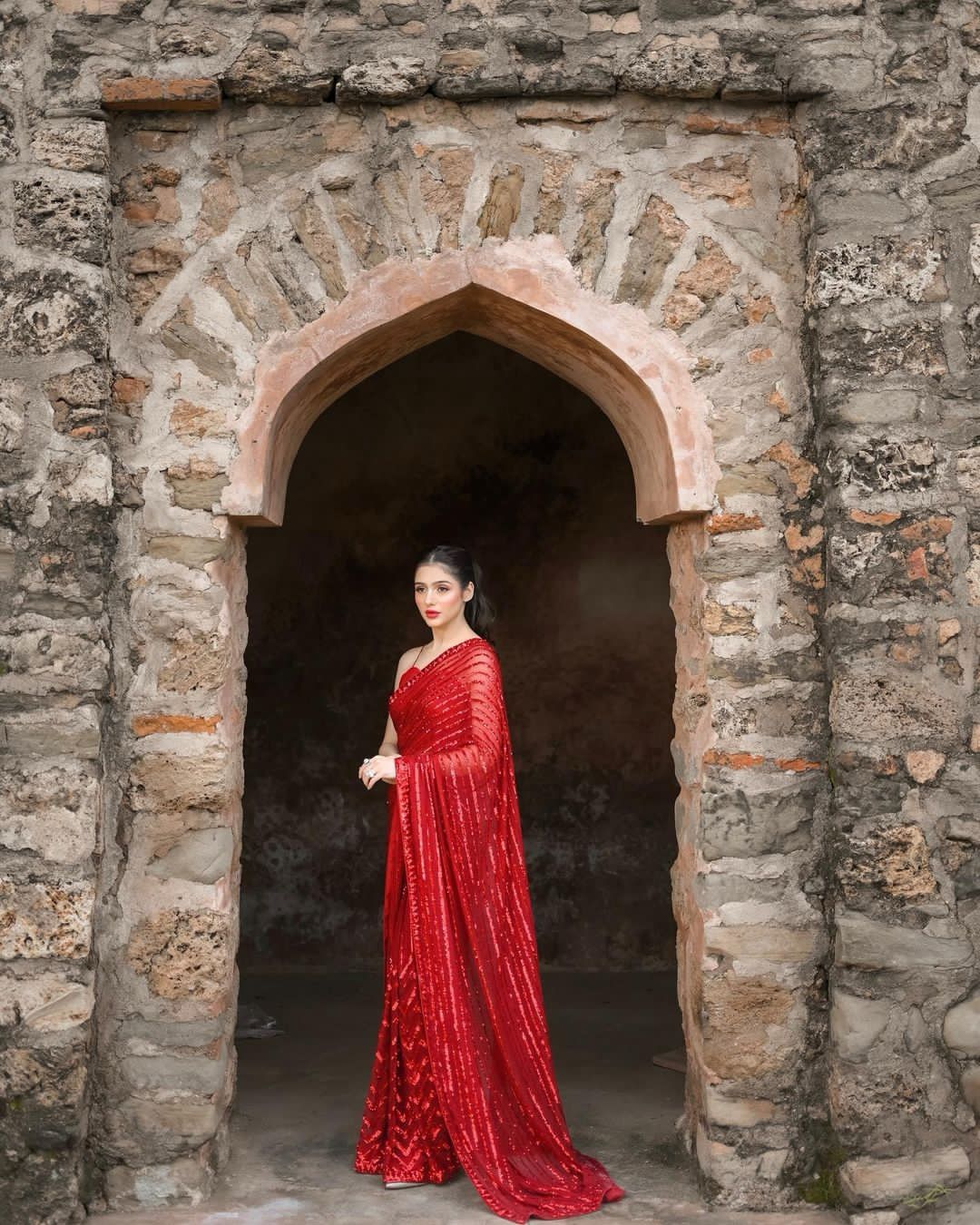 Glamorous Red Color Party Wear Saree For Women In USA