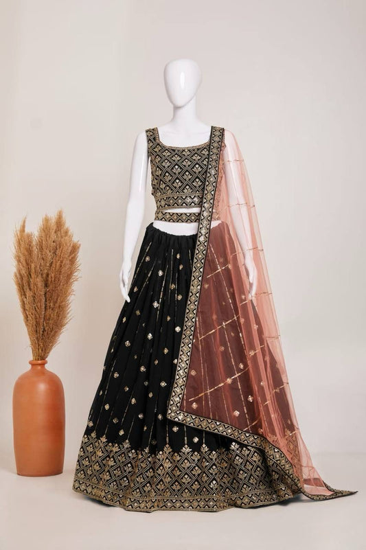 Gorgeous Black Color Heavy Georgette Embroidery And Sequins Lehenga Choli With Net Dupatta