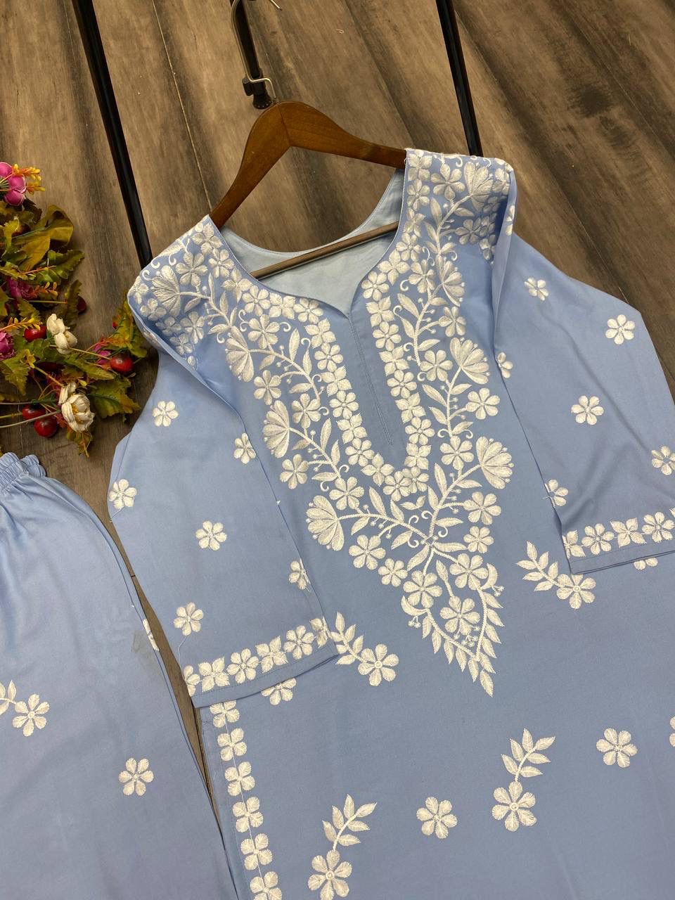 Charming Sky Blue Color Rayon Sharara Suits In Mesa