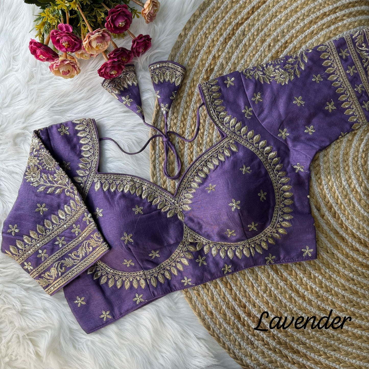 Attractive Lavender Color Embroidery And Sequins Work Readymade Blouse For Women