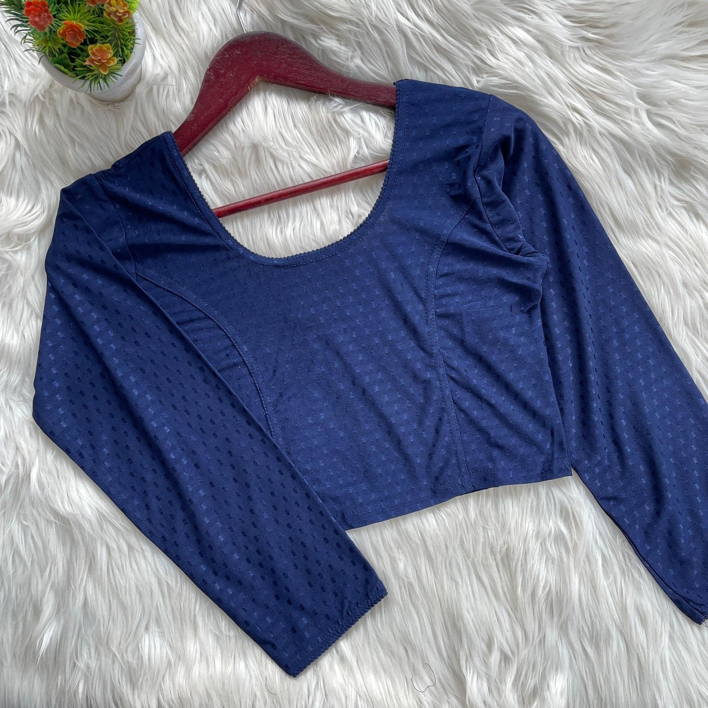 Charming Blue Colored Cotton Round Neck Readymade Blouse For Women