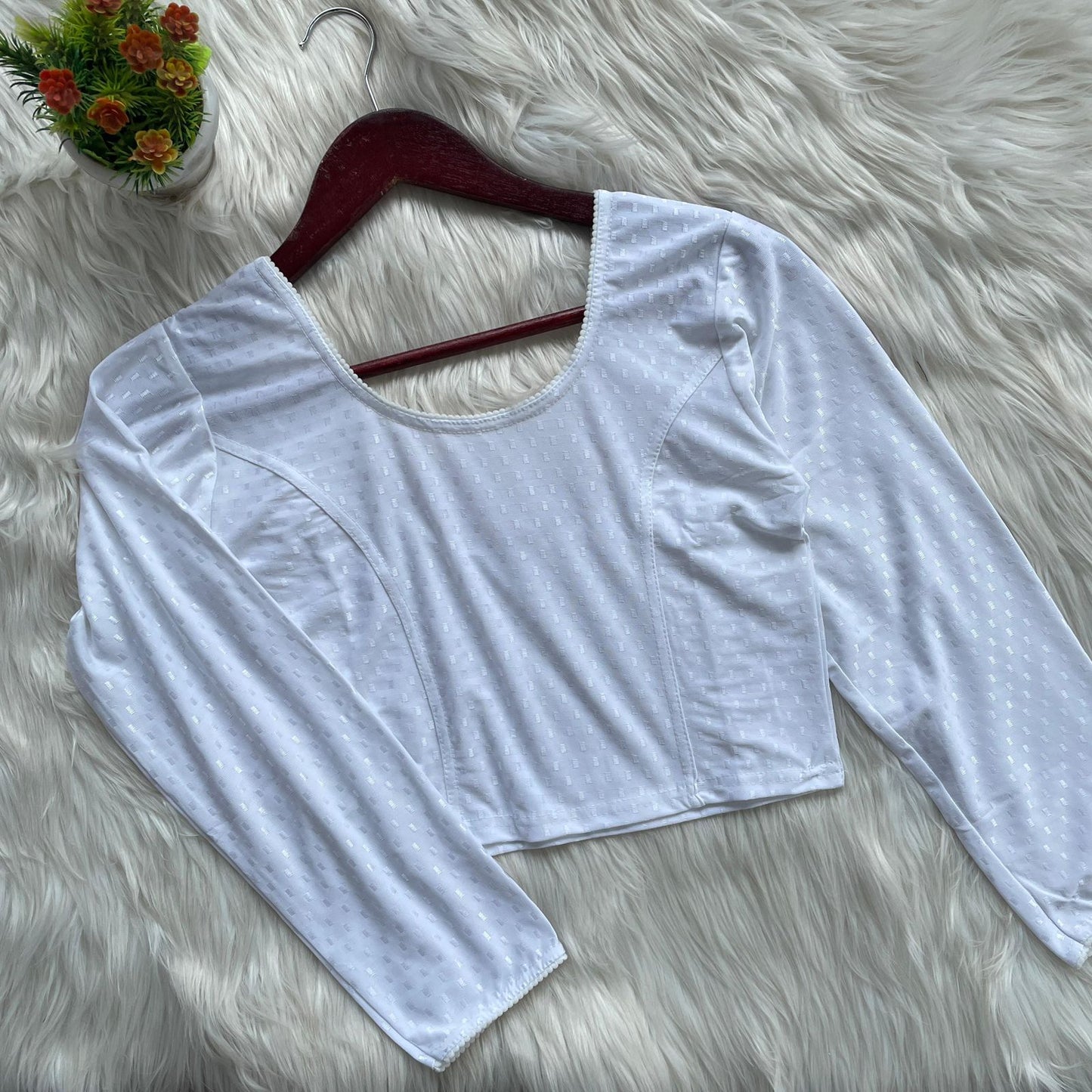 Attractive White Colored Cotton Round Neck Readymade Blouse For Women