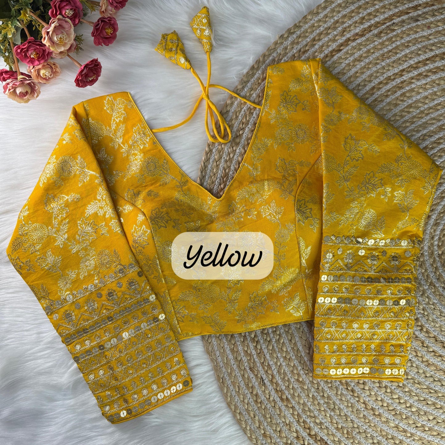 Attractive Yellow Color Embroidery Work Readymade Blouse For Women