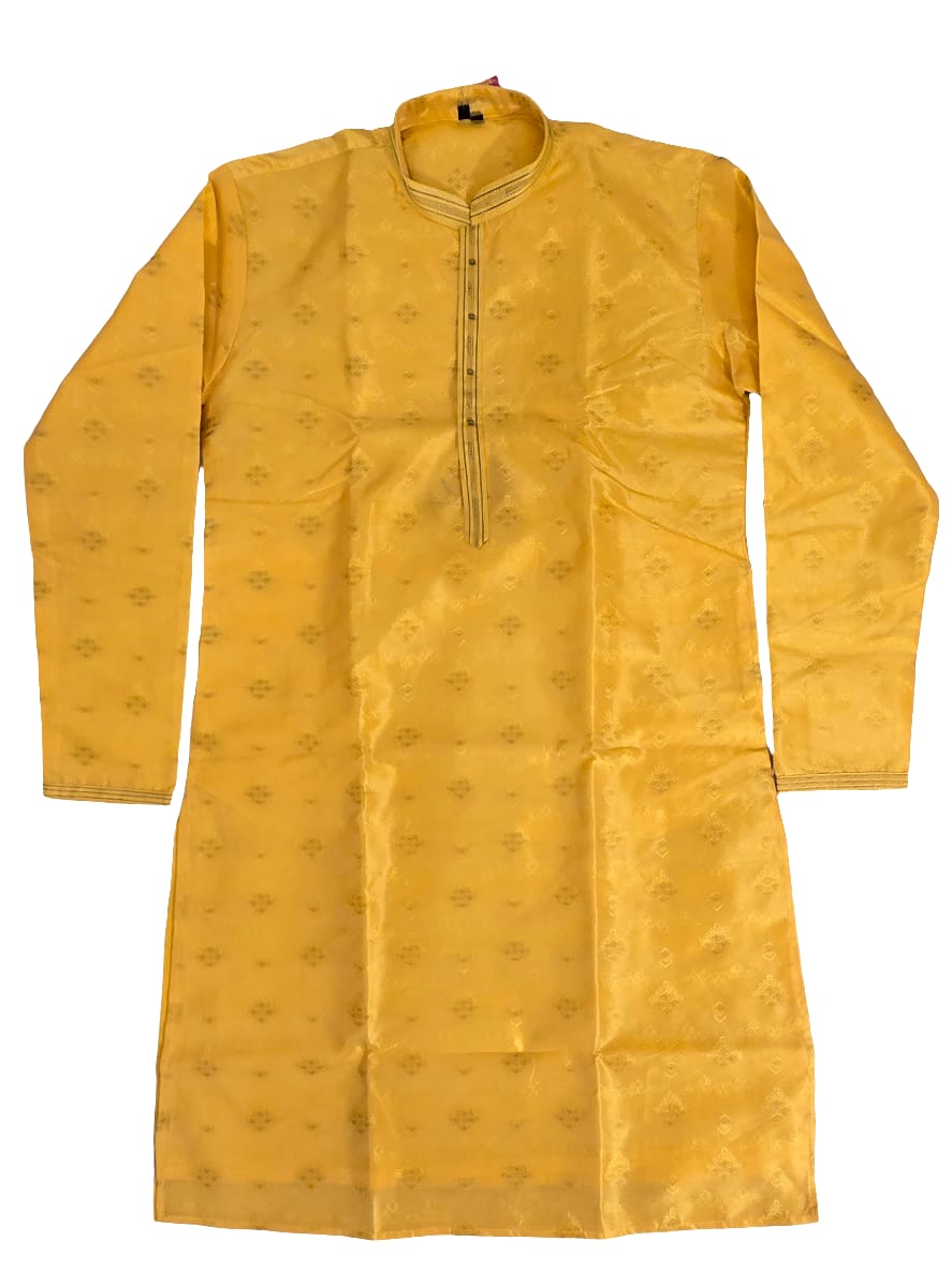 Gorgeous Yellow Color Jacquard Silk Embroidery Work Men's Kurta