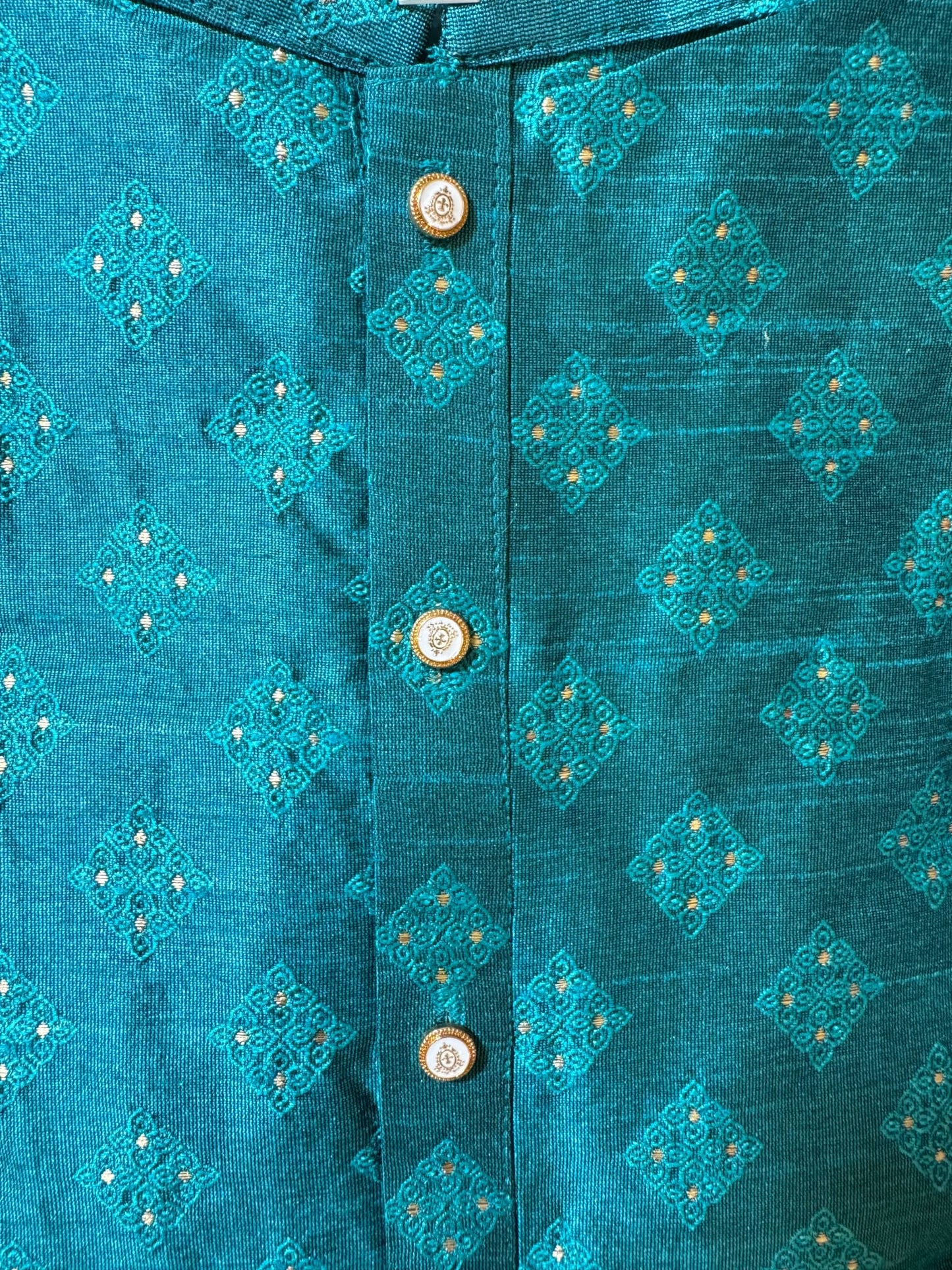Alluring Teal Green Color Men's Jacquard Kurta Suit Near Me