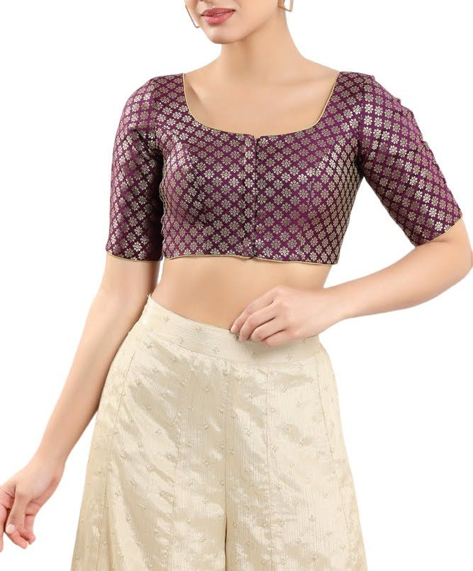 Appealing Purple Color Readymade Jacquard Blouse For Women