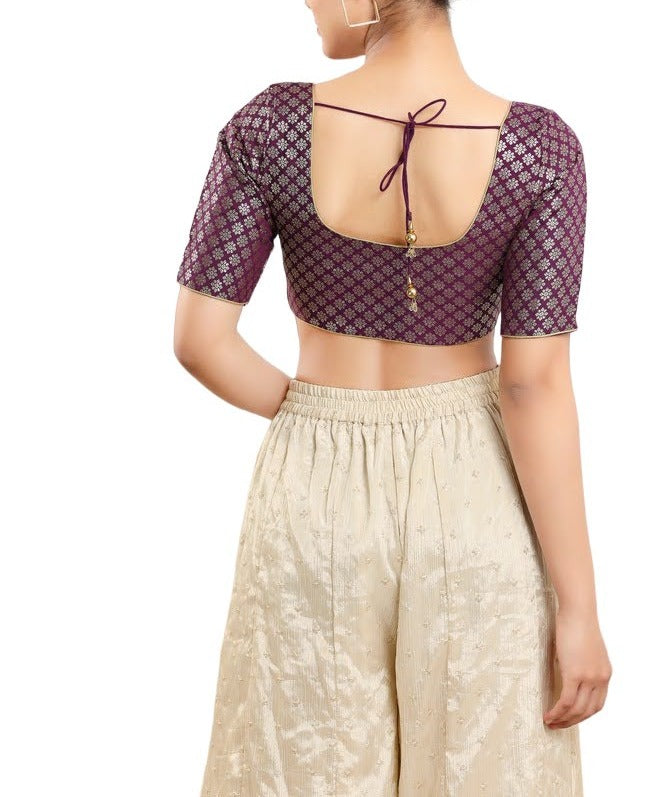 Appealing Purple Color Readymade Jacquard Blouse Near Me