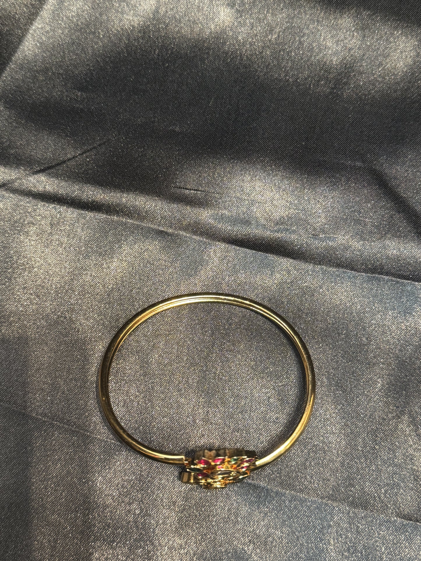Beautiful Gold Plated With Pink And Green Stone Bracelet With Flower Design