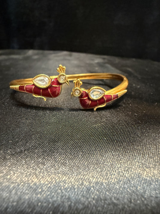 Beautiful Gold Plated With Hot Pink And White Stone Bracelet With Beautiful Peacock Design