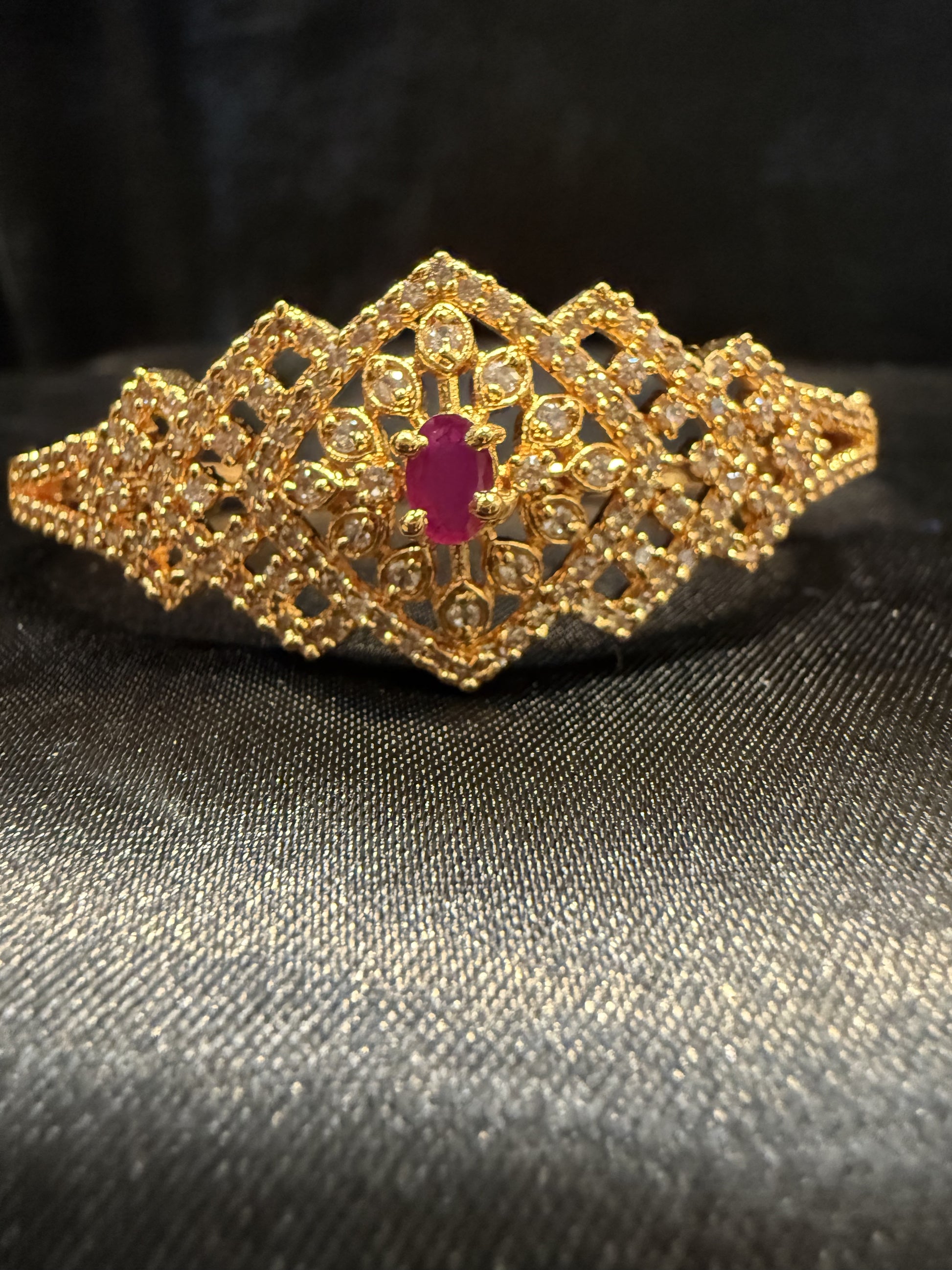 Alluring Gold Plated With Hot Pink And White Stone Bracelet With A Beautiful Design