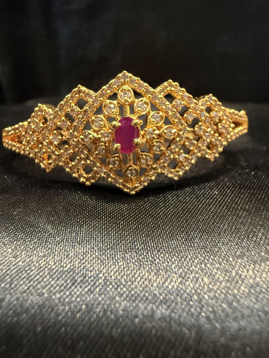 Alluring Gold Plated With Hot Pink And White Stone Bracelet With A Beautiful Design