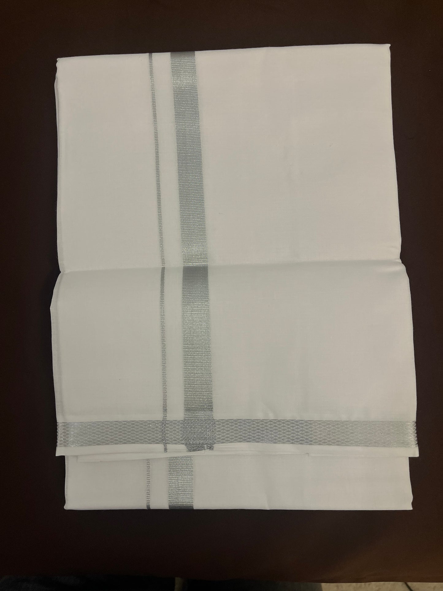 Men's White Pure Cotton Silver Zari Border Dhoti Near Me