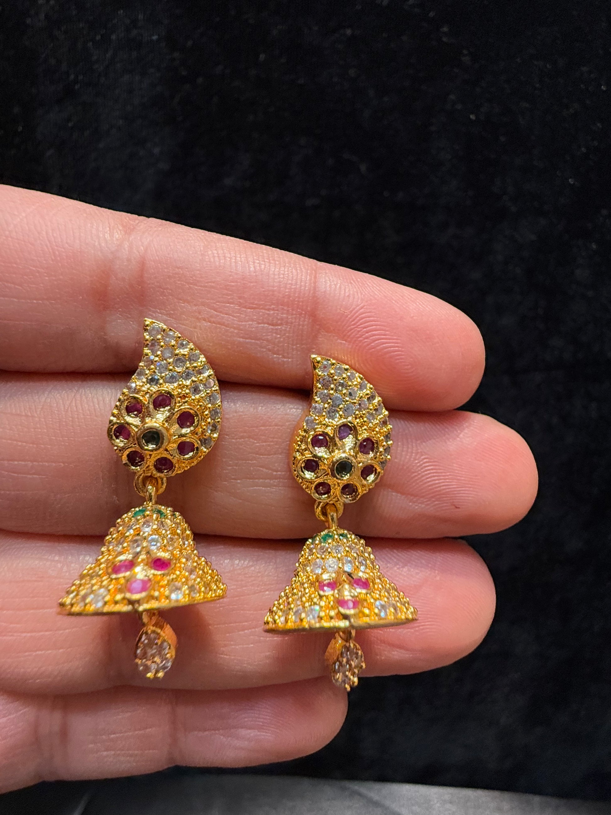 Multi Colored Stoned Designer Jhumka Earrings Near Me