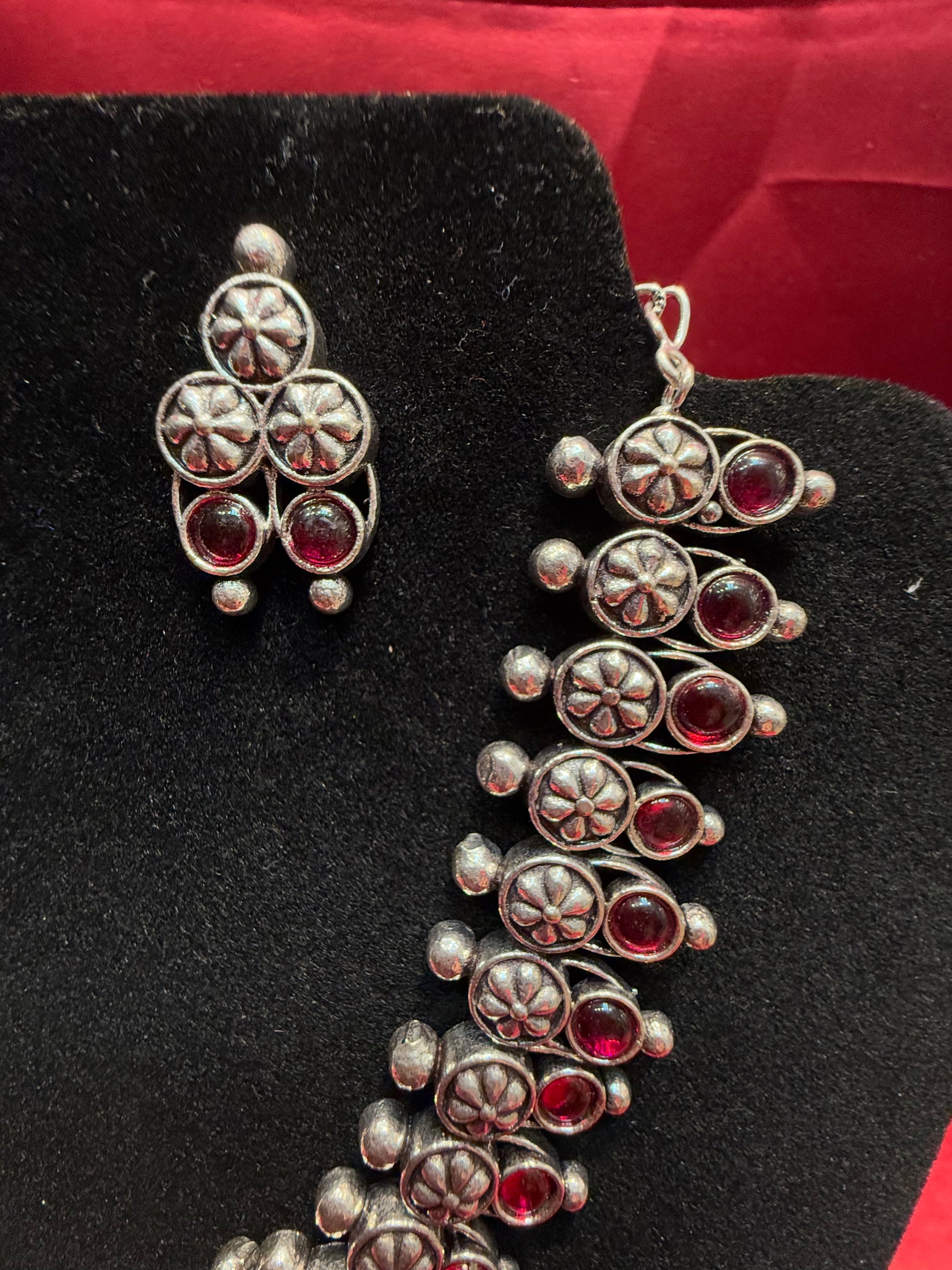 German Silver Magenta Color Necklace With Earrings In Chandler