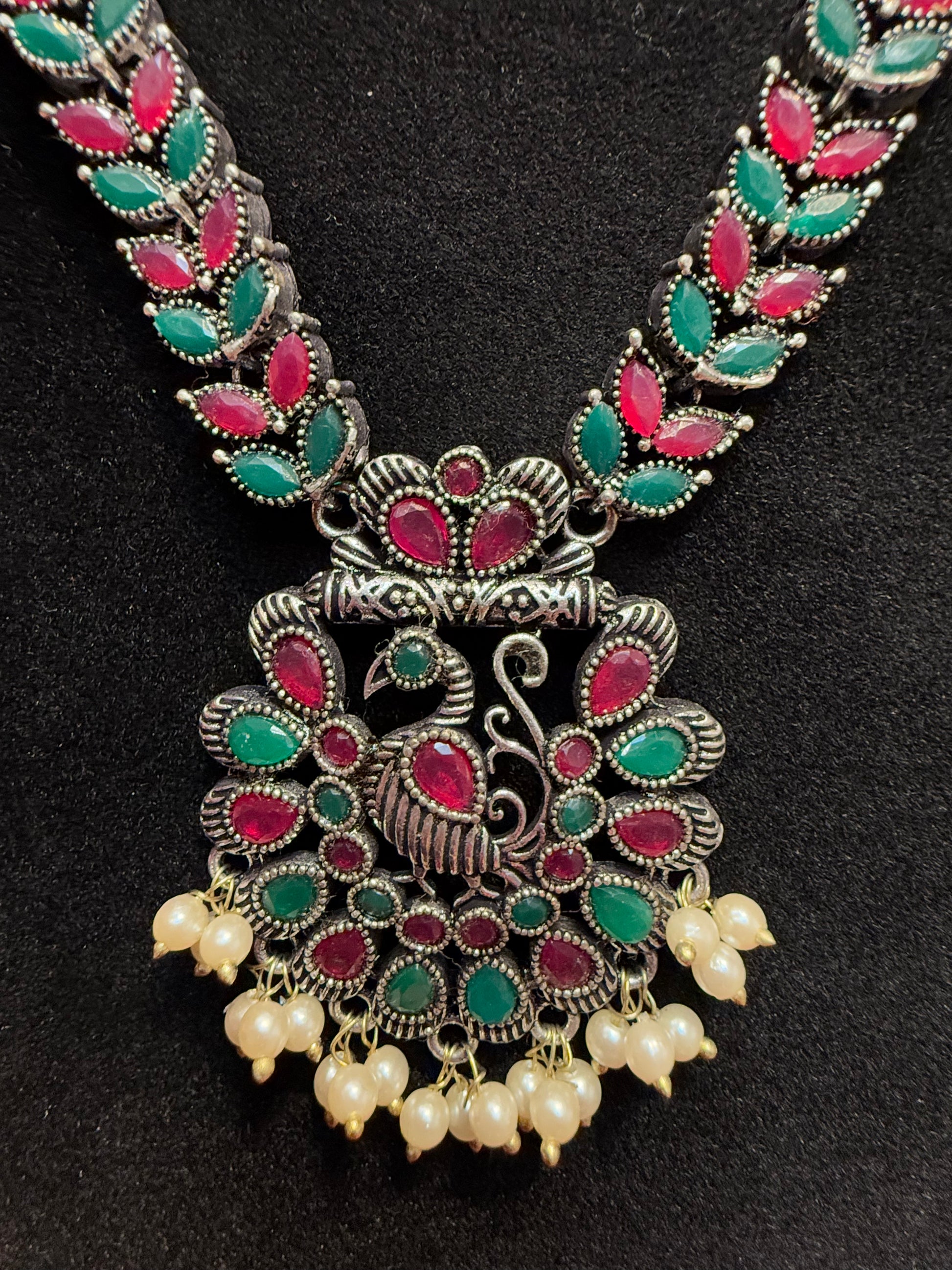 Peacock Design Oxidized Jewelry Necklace With Earrings Near Me