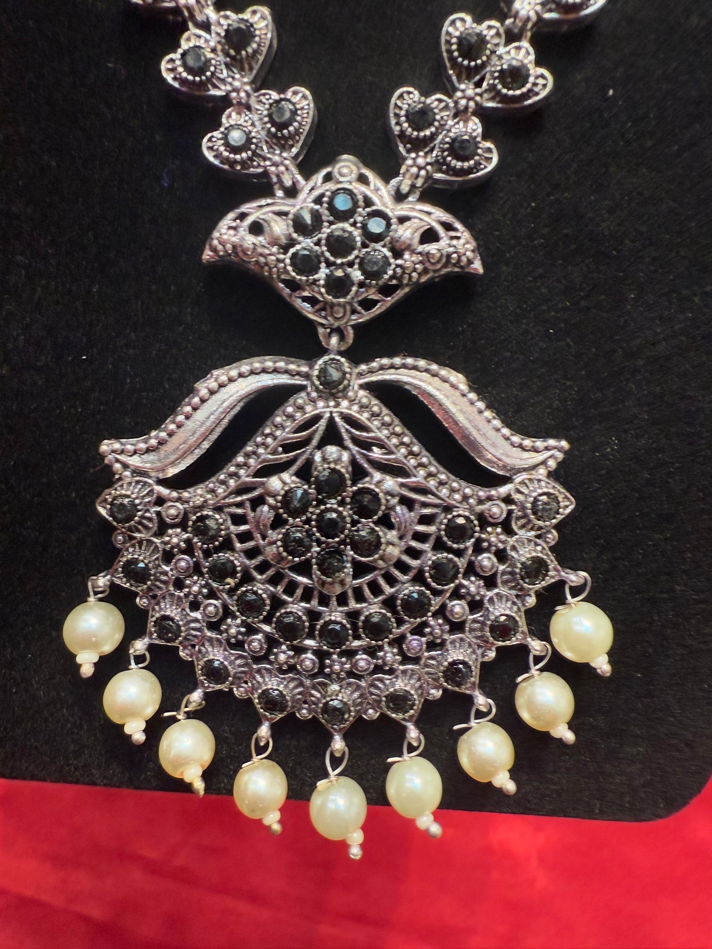 Black Color Oxidized Pearl Beaded Necklace Near Me
