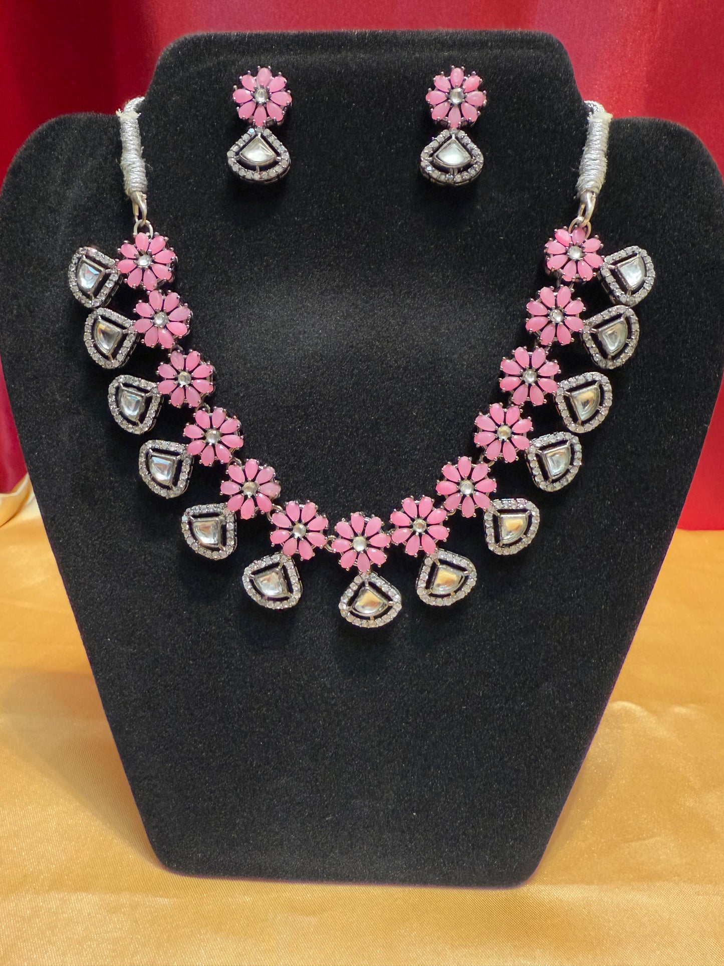 Pink Color Stone With Earrings Sets In USA