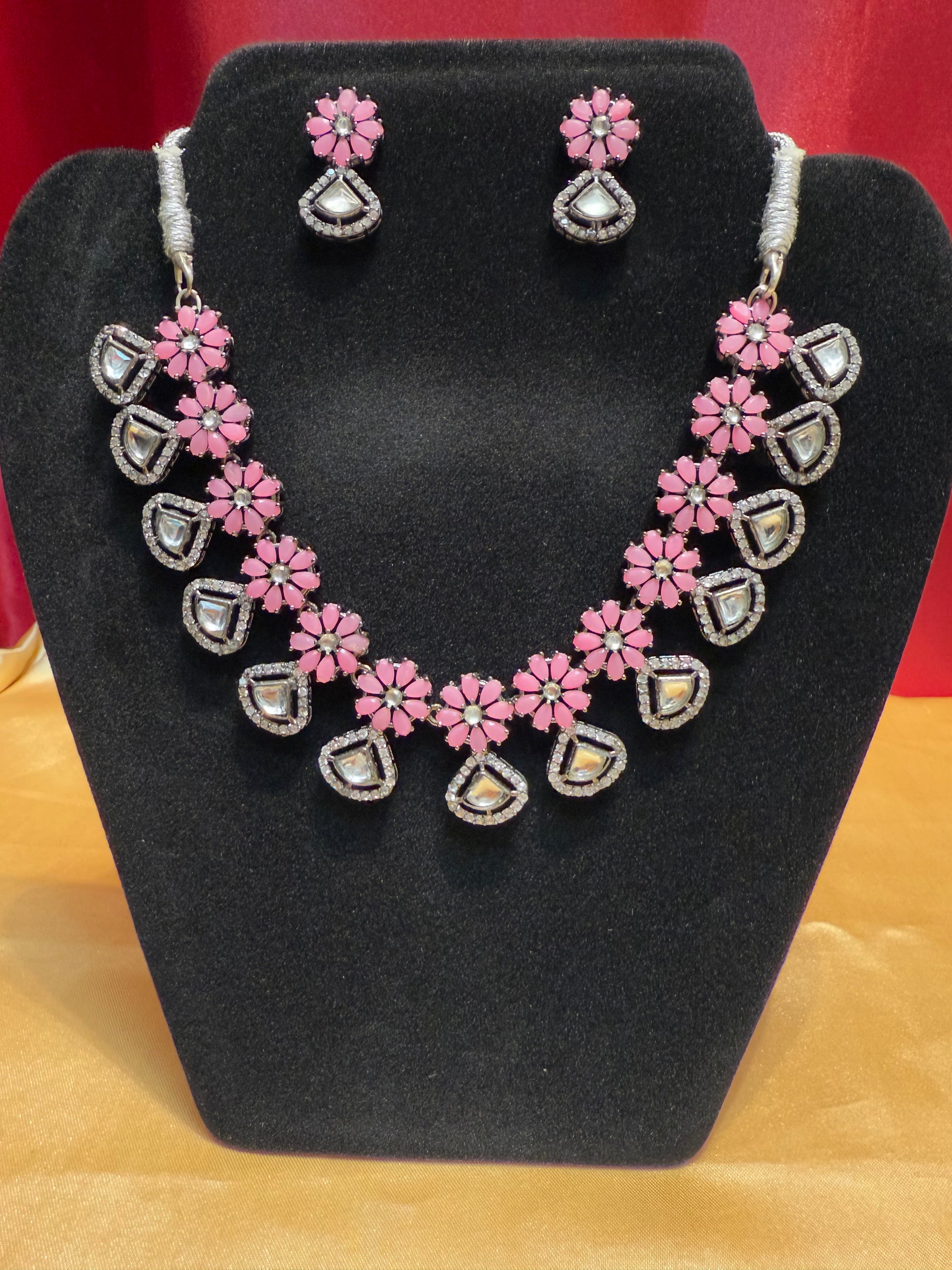 Pink Color Stone With Earrings Sets In USA