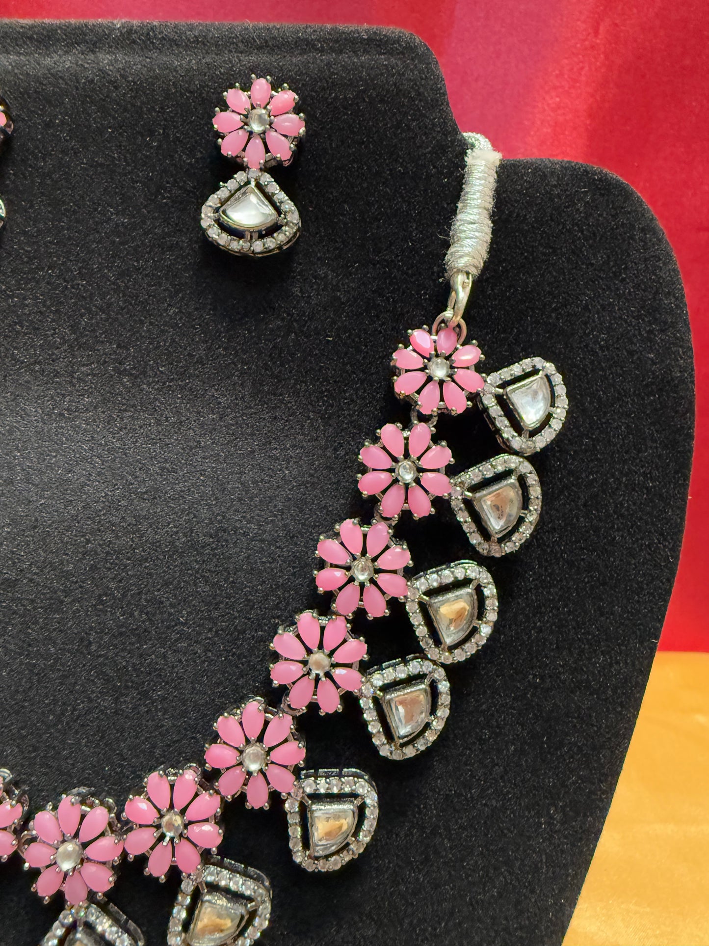 Pink Stone Necklace With Earrings Sets Near Me