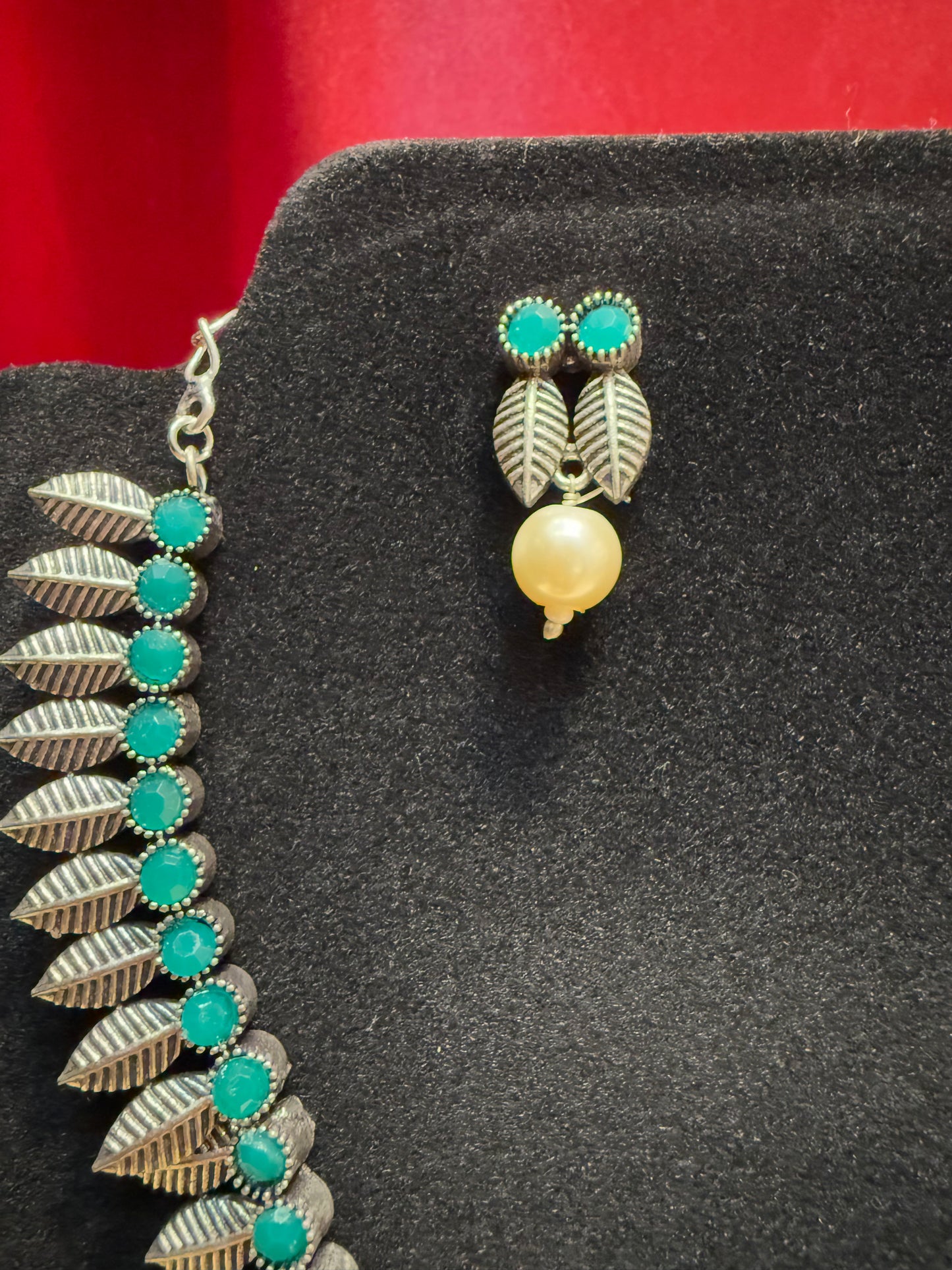 Oxidized Necklace With Pearl Drop Earrings In USA