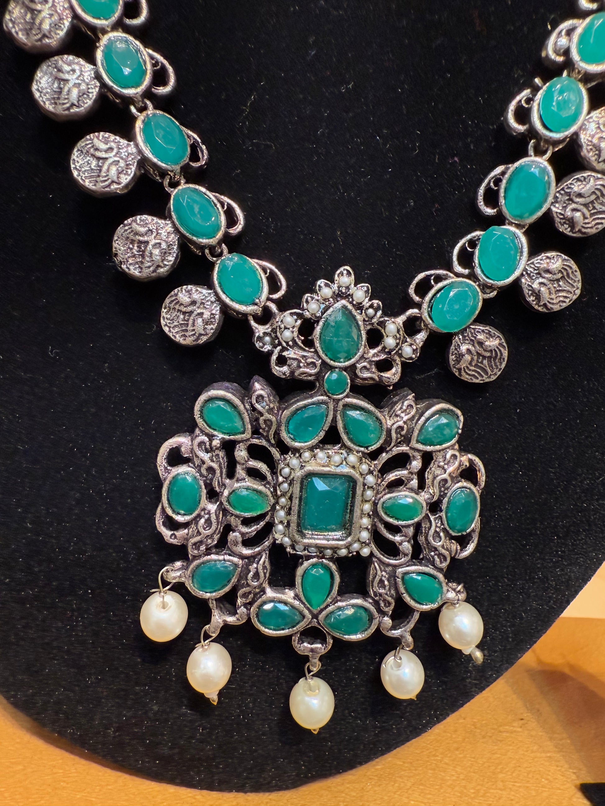 Green Colored Oxidized Long Necklace In USA