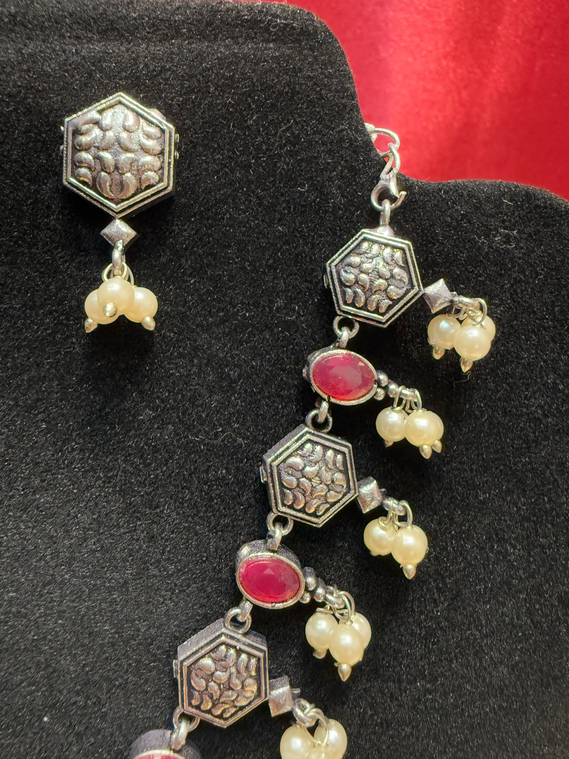 Magenta Stone Oxidized Necklace With Earring  In Chandler