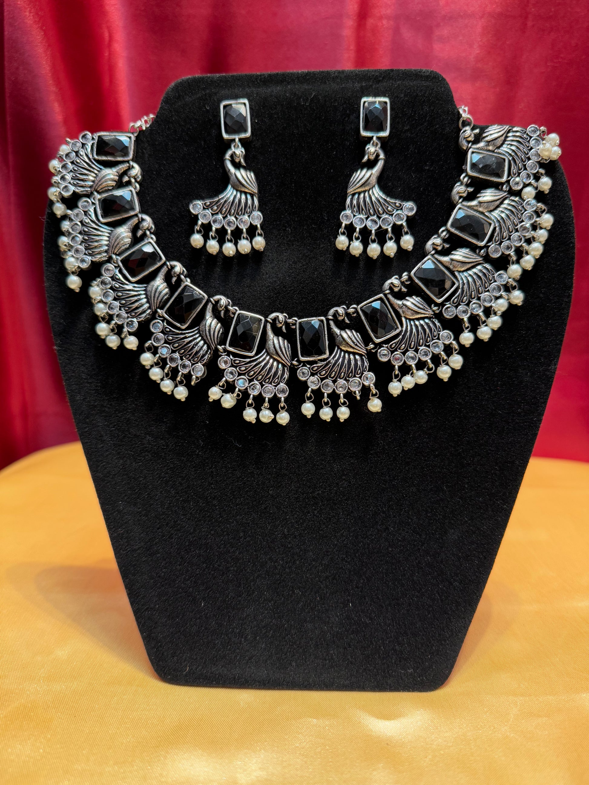 Peacock Designed Necklace With Earring Set In Tempe
