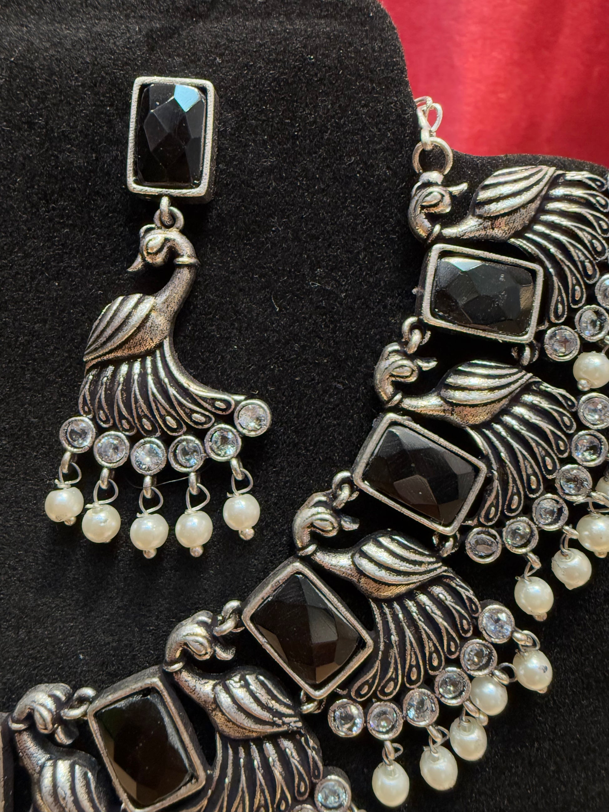 Oxidized Black Color Peacock Designed Necklace With Earring Set Near Me